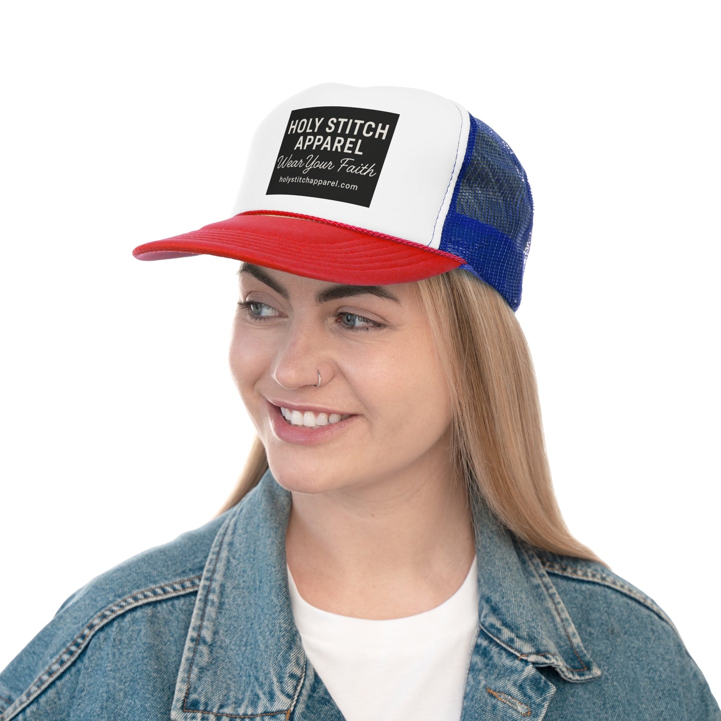 Holy Stitch Trucker Cap - Wear Your Faith, Adjustable Cap for Faith Lovers, Stylish Religious Cap, Gift for Church Events, Christian Apparel