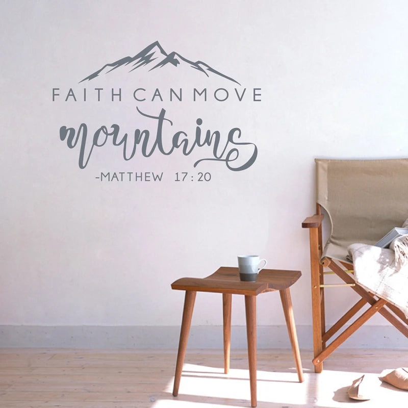 Faith Can Move Mountains Bible Verse Quote Decals Matthew 17:20 Vinyl Wall Sticker Christian Wall Decor for Home Car Laptop