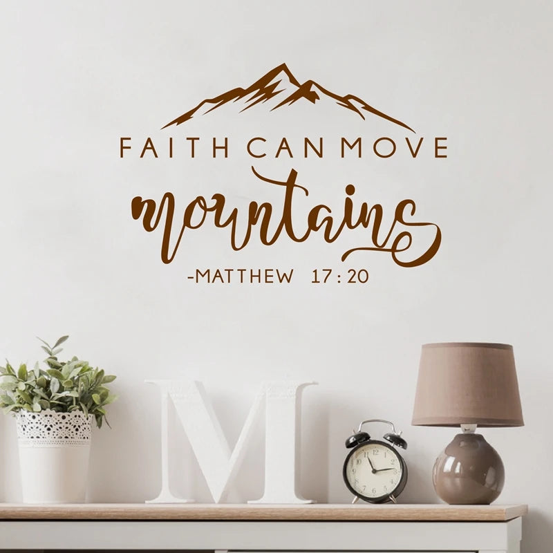 Faith Can Move Mountains Bible Verse Quote Decals Matthew 17:20 Vinyl Wall Sticker Christian Wall Decor for Home Car Laptop