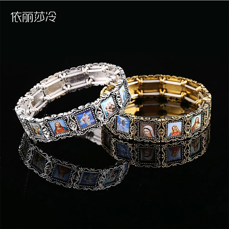 Jesus Cross Beaded Bracelet, Jesus Christian Cross Bracelet, Christ Core Beaded Alloy Bracelet. Random picture
