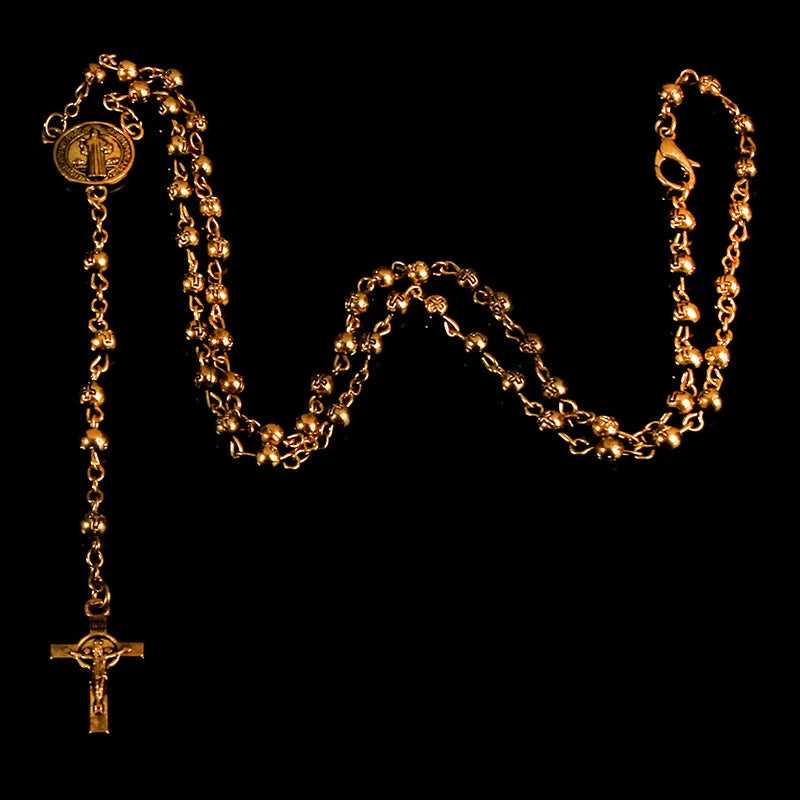 Stainless steel rosary beads 4mm bead necklace, small rosary necklace, ladies jewelry necklace Jesus cross necklace.