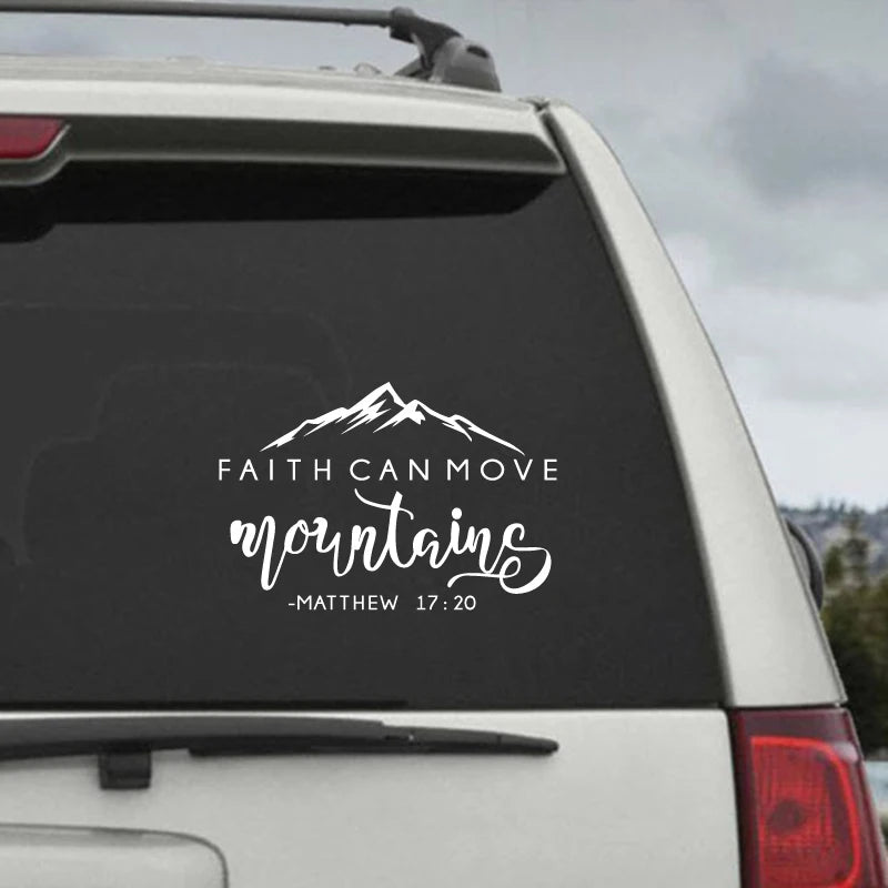 Faith Can Move Mountains Bible Verse Quote Decals Matthew 17:20 Vinyl Wall Sticker Christian Wall Decor for Home Car Laptop
