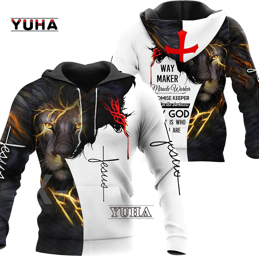 New Christian Jesus Men's Hoodie 3D Print Harajuku Clothes Fashion Hooded Sweatshirt Oversized Casual Pullover Tops
