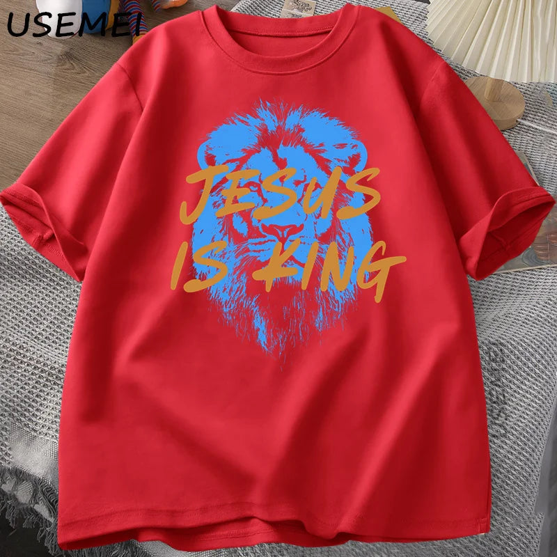 Jesus Is King Christian T Shirt for Men Women Faith Streetwear Tee Shirt Religious Bible Verse Tshirt Cotton Short Sleeve Tees