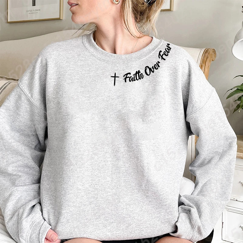 Christian Sweatshirt, Faith Over Fear Letter Print Sweatshirts, Long Sleeves Crew Neck, Religious Shirts,Trendy Christian Gifts