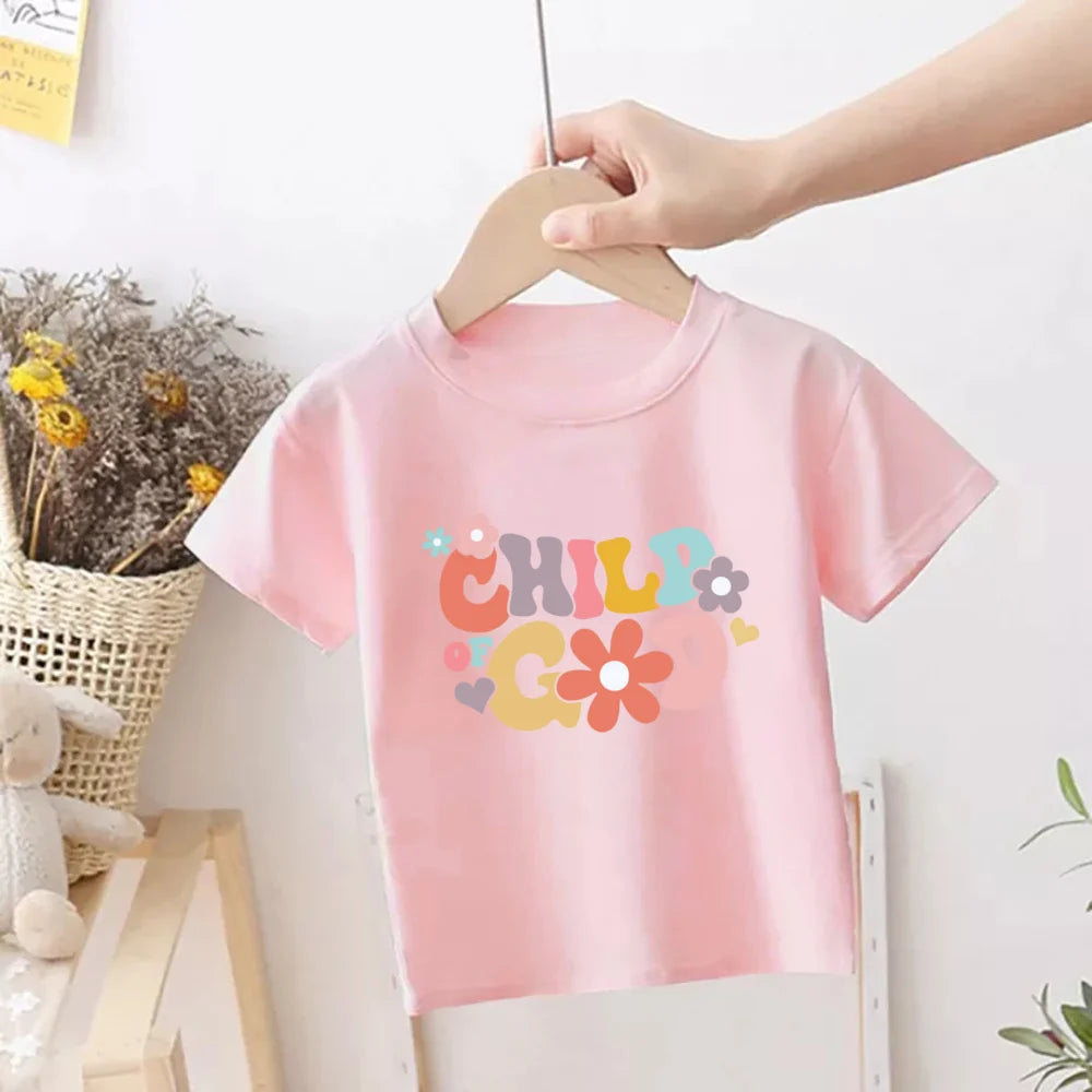 Child of God Printed T-shirt for Girsl Summer Outfit Tops Kids Casual T Shirt Children Short Sleeve Clothes Toddler Tshirts Tee