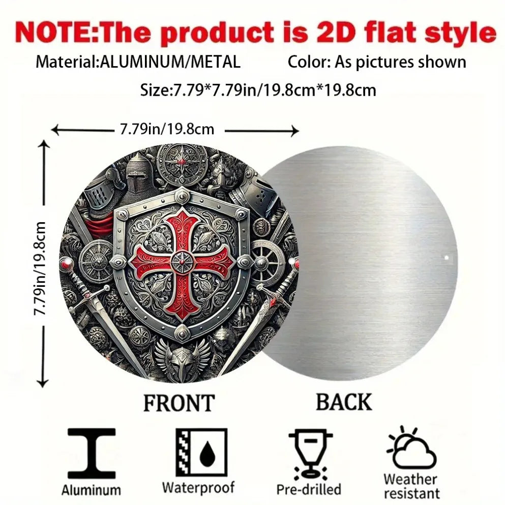 2D Flat Templar Knight Cross – Retro Medieval Style | Red Cross Emblem, Metallic Finish |Indoor/Outdoor Decor for Garage, Garden