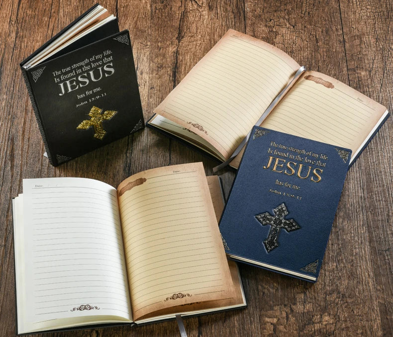European Embossed Retro PU A5 Notebook Creative Cross Series JESUS Hardcover Notepad Fashion Business Office Notebooks