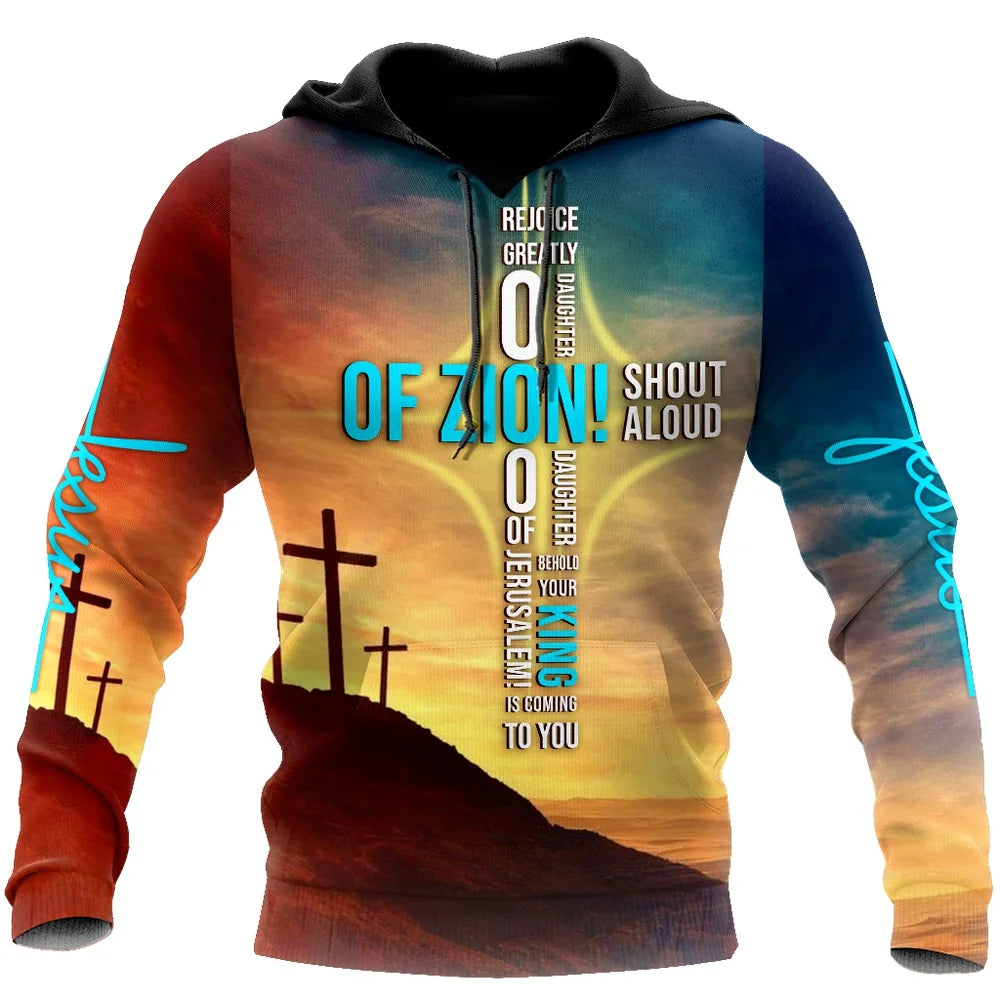 New Christian Jesus Men's Hoodie 3D Print Harajuku Clothes Fashion Hooded Sweatshirt Oversized Casual Pullover Tops