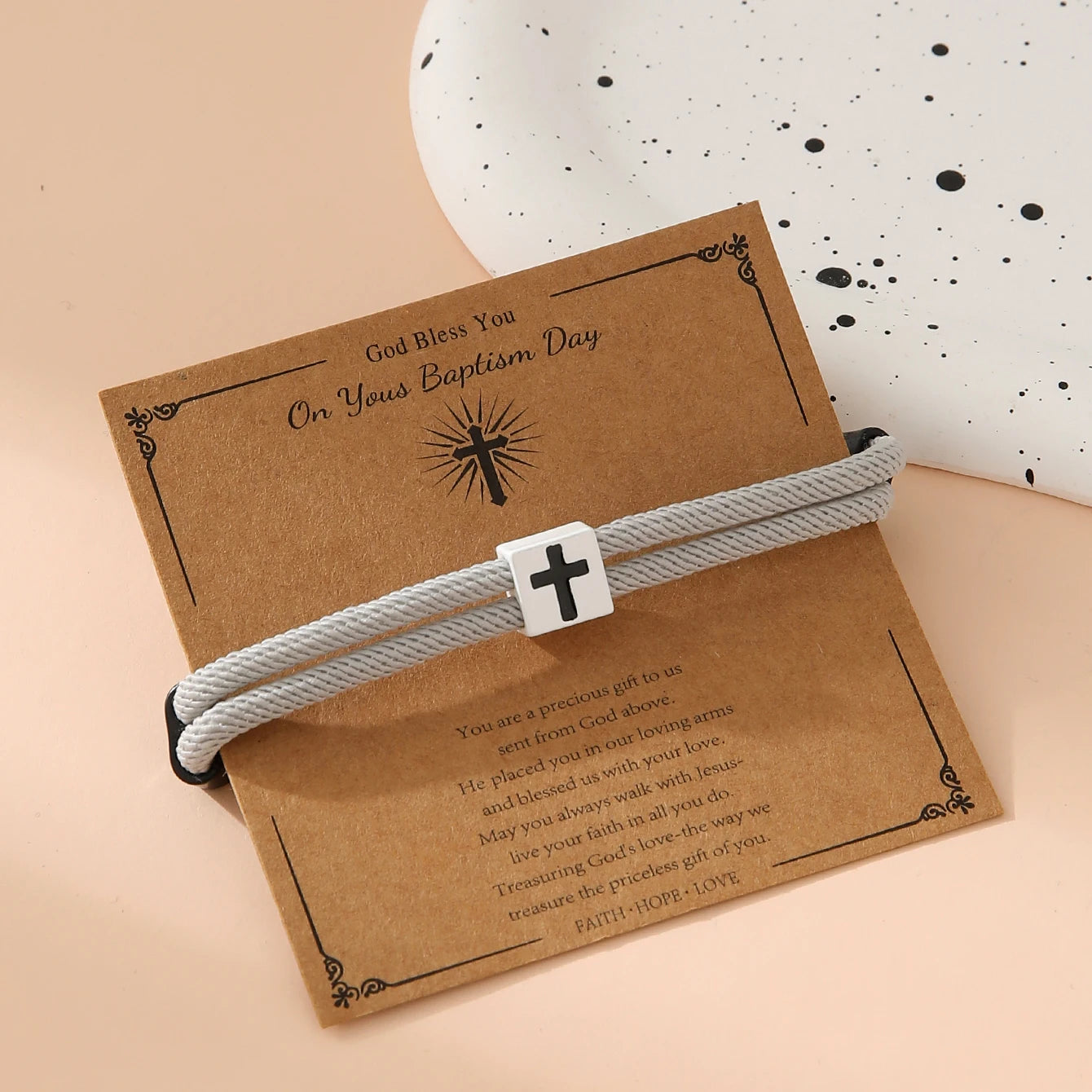 Braided Cross Bracelet for Men Women Christian Adjustable Rope Jesus Bracelets with Metal Knot Christian Baptism Gifts
