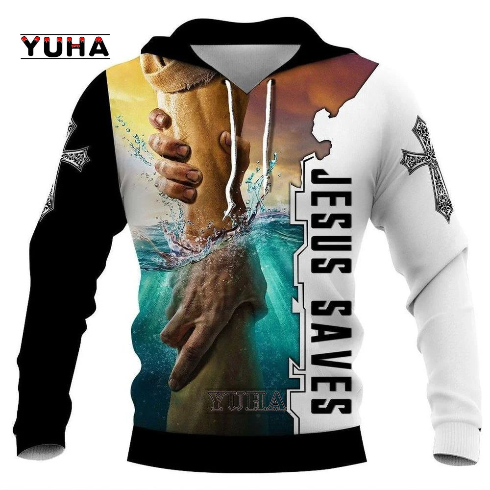 New Christian Jesus Men's Hoodie 3D Print Harajuku Clothes Fashion Hooded Sweatshirt Oversized Casual Pullover Tops