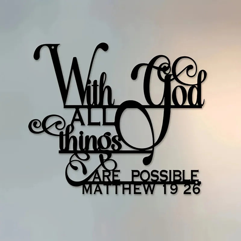 Inspirational 'with God, Anything Is Possible' Metal Wall Art - Biblical Quote by Matthew 19:26, Perfect for Home, Living Room