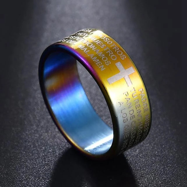 MeMolissa Religious Christian Midi Ring Stainless Steel Jesus Cross Ring GOD SAVE US Amulet Ring for Men 8MM