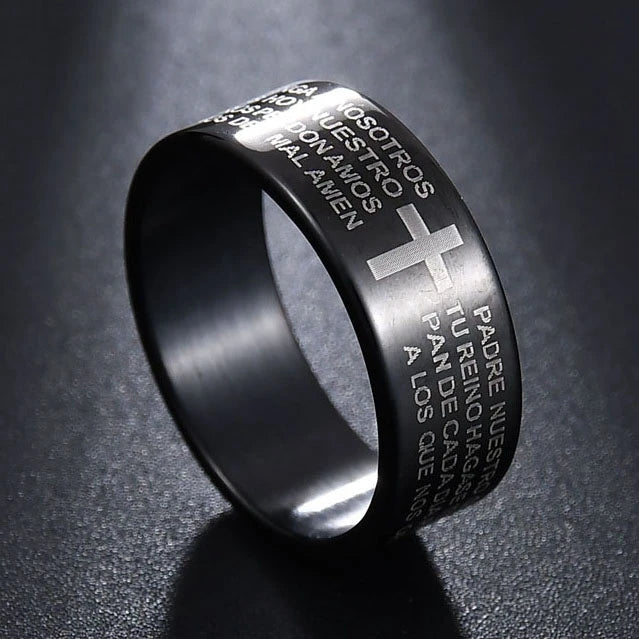 MeMolissa Religious Christian Midi Ring Stainless Steel Jesus Cross Ring GOD SAVE US Amulet Ring for Men 8MM