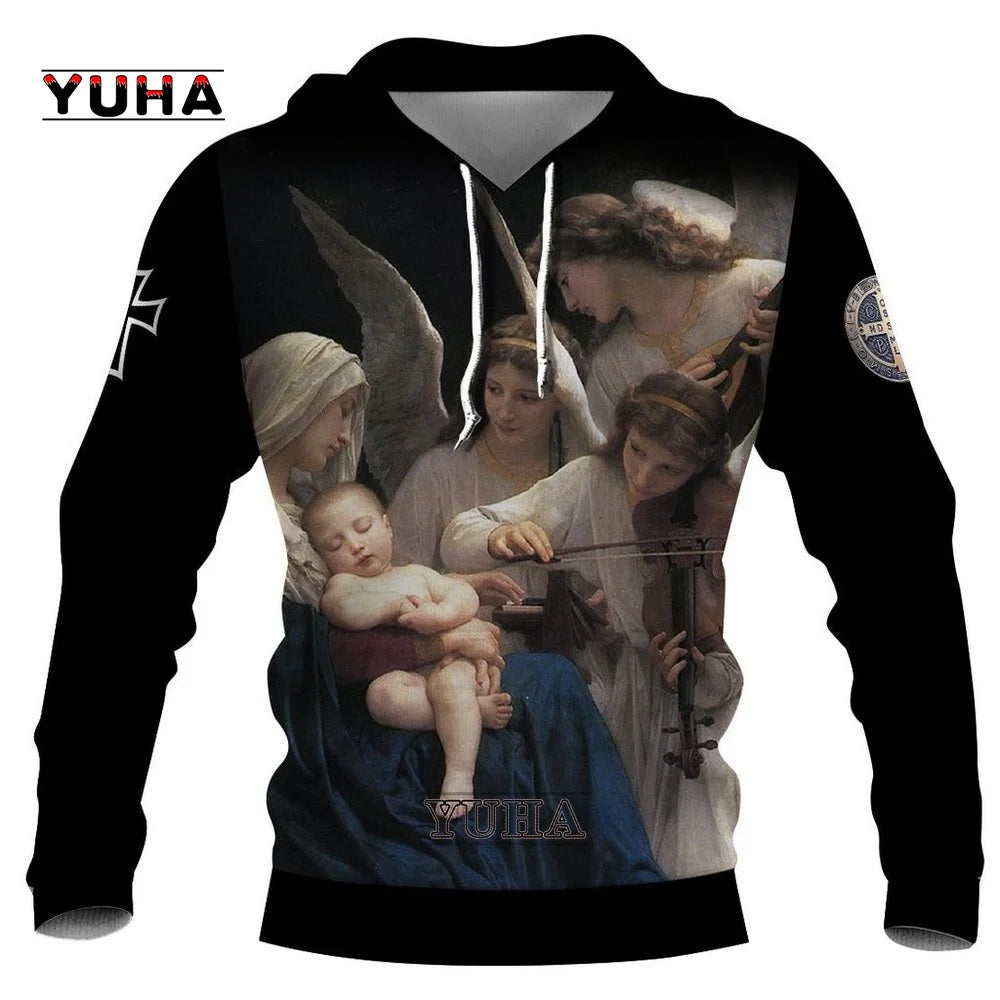 New Christian Jesus Men's Hoodie 3D Print Harajuku Clothes Fashion Hooded Sweatshirt Oversized Casual Pullover Tops