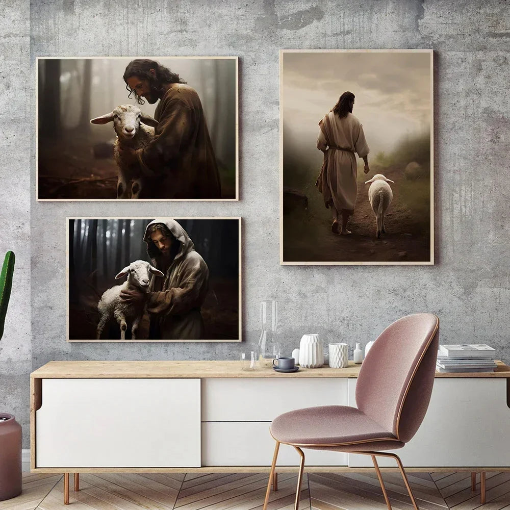 Jesus Christ Walking on Water Hand of God Jesus Portrait Classic Retro Poster Canvas Paintings Wall Art Pictures Home Decor