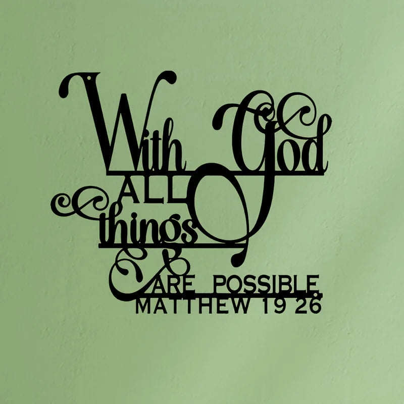 Inspirational 'with God, Anything Is Possible' Metal Wall Art - Biblical Quote by Matthew 19:26, Perfect for Home, Living Room
