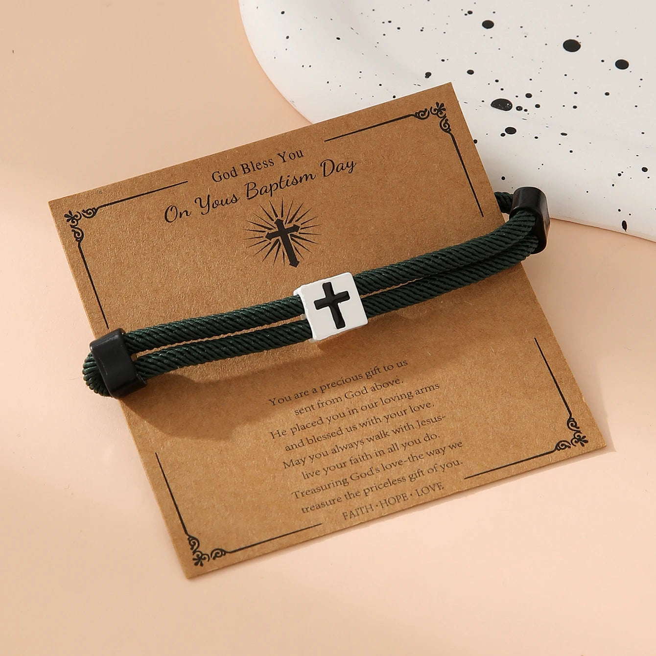 Braided Cross Bracelet for Men Women Christian Adjustable Rope Jesus Bracelets with Metal Knot Christian Baptism Gifts