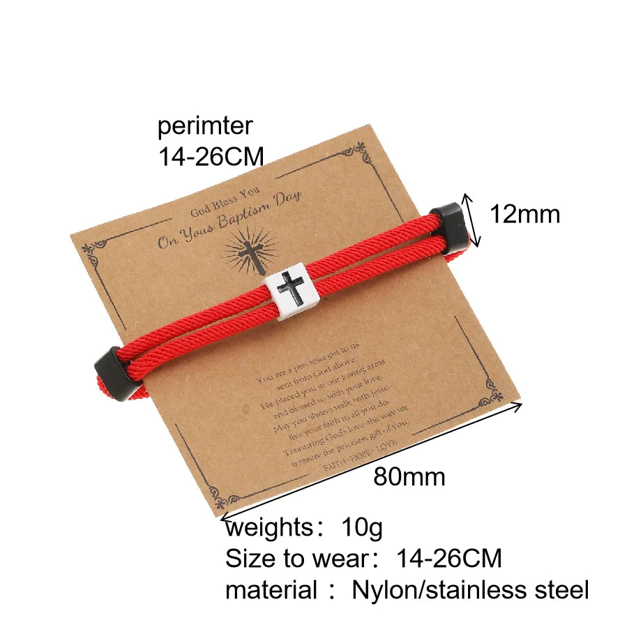 Braided Cross Bracelet for Men Women Christian Adjustable Rope Jesus Bracelets with Metal Knot Christian Baptism Gifts
