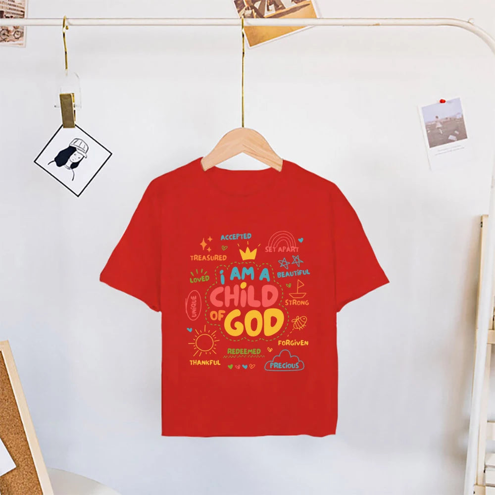 I Am A Child of God Printed Kids Shirt Summer T-shirt Tops for Children Boys Girls Short Sleeve Tshirt Funny Toddler Clothes Tee