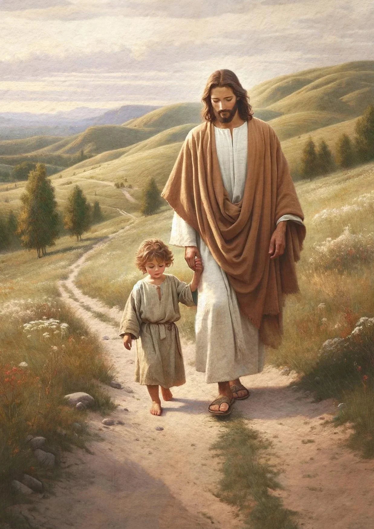 Jesus Christ Walking on Water Hand of God Jesus Portrait Classic Retro Poster Canvas Paintings Wall Art Pictures Home Decor