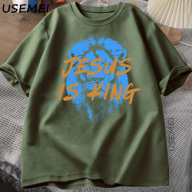 Jesus Is King Christian T Shirt for Men Women Faith Streetwear Tee Shirt Religious Bible Verse Tshirt Cotton Short Sleeve Tees
