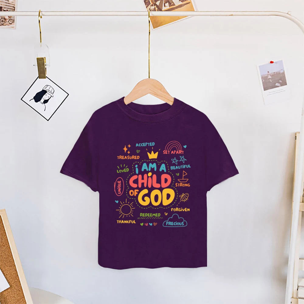 I Am A Child of God Printed Kids Shirt Summer T-shirt Tops for Children Boys Girls Short Sleeve Tshirt Funny Toddler Clothes Tee