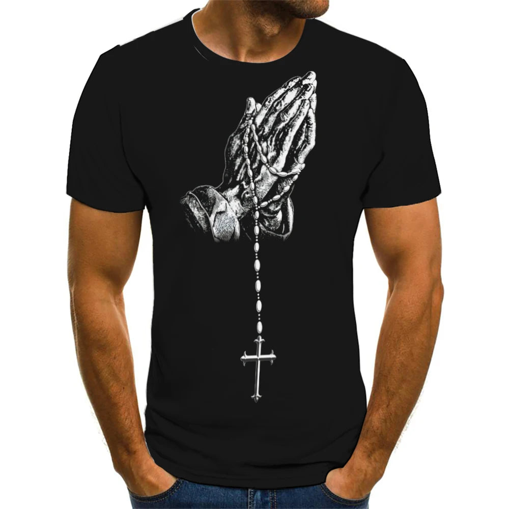 Men's Jesus Letters Pattern Fashion T-Shirts Short Sleeve 3D Printed Street Summer T Shirt 6XL Large Size Loose Casual Tops