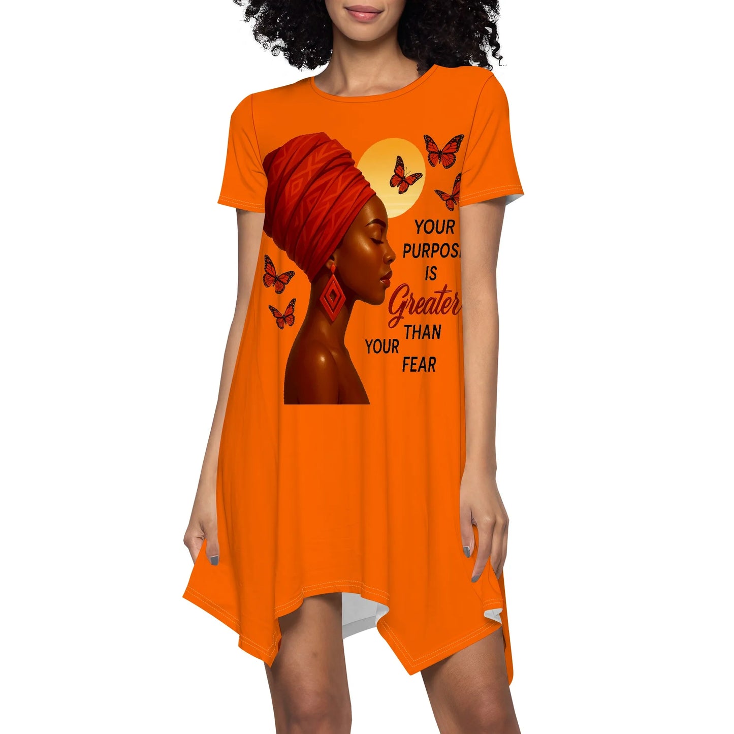 Faith Graphic Dress S-3XL Asymmetrical Hem Short Sleeve Loose Style for Easter, Church Service or Spiritual Empowerment Look