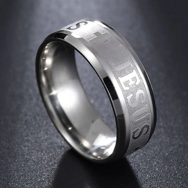 MeMolissa Religious Christian Midi Ring Stainless Steel Jesus Cross Ring GOD SAVE US Amulet Ring for Men 8MM