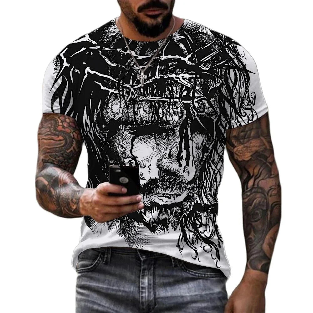 2025 Summer Mens 3D T-Shirts Print Jesus Christ Pattern Jesus Cross Top Fashion Trend Men Jesus 3D Shirts