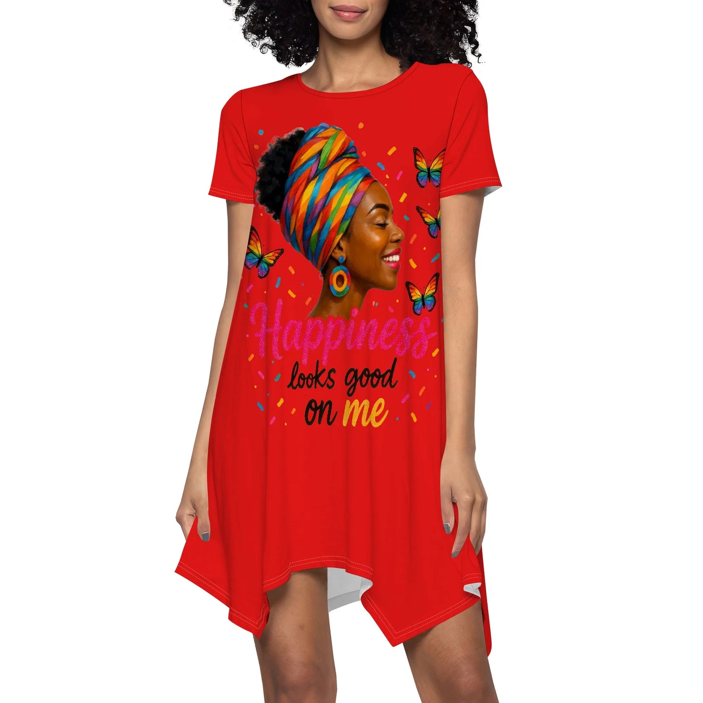 Faith Graphic Dress S-3XL Asymmetrical Hem Short Sleeve Loose Style for Easter, Church Service or Spiritual Empowerment Look