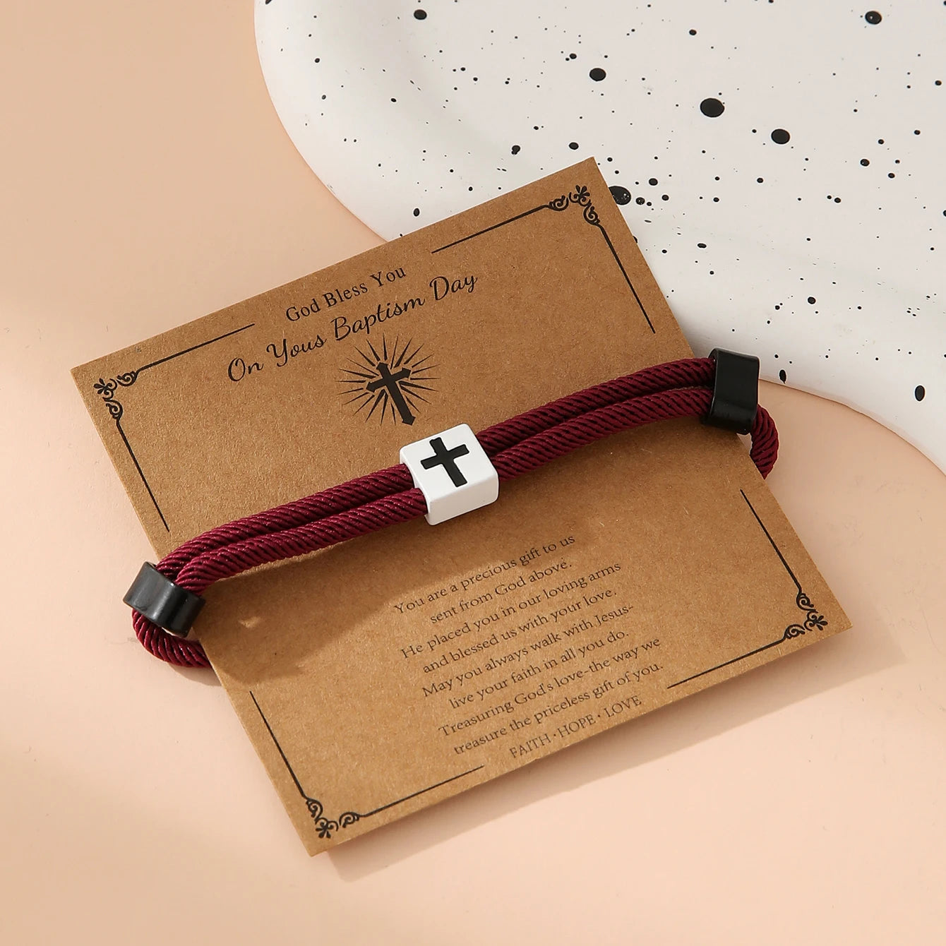 Braided Cross Bracelet for Men Women Christian Adjustable Rope Jesus Bracelets with Metal Knot Christian Baptism Gifts