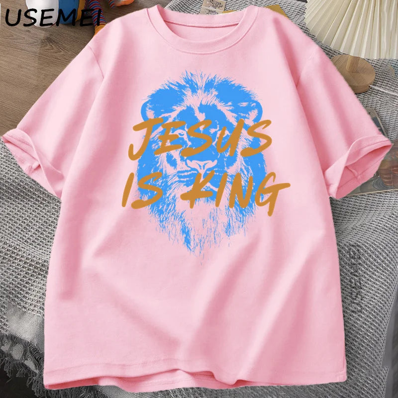 Jesus Is King Christian T Shirt for Men Women Faith Streetwear Tee Shirt Religious Bible Verse Tshirt Cotton Short Sleeve Tees