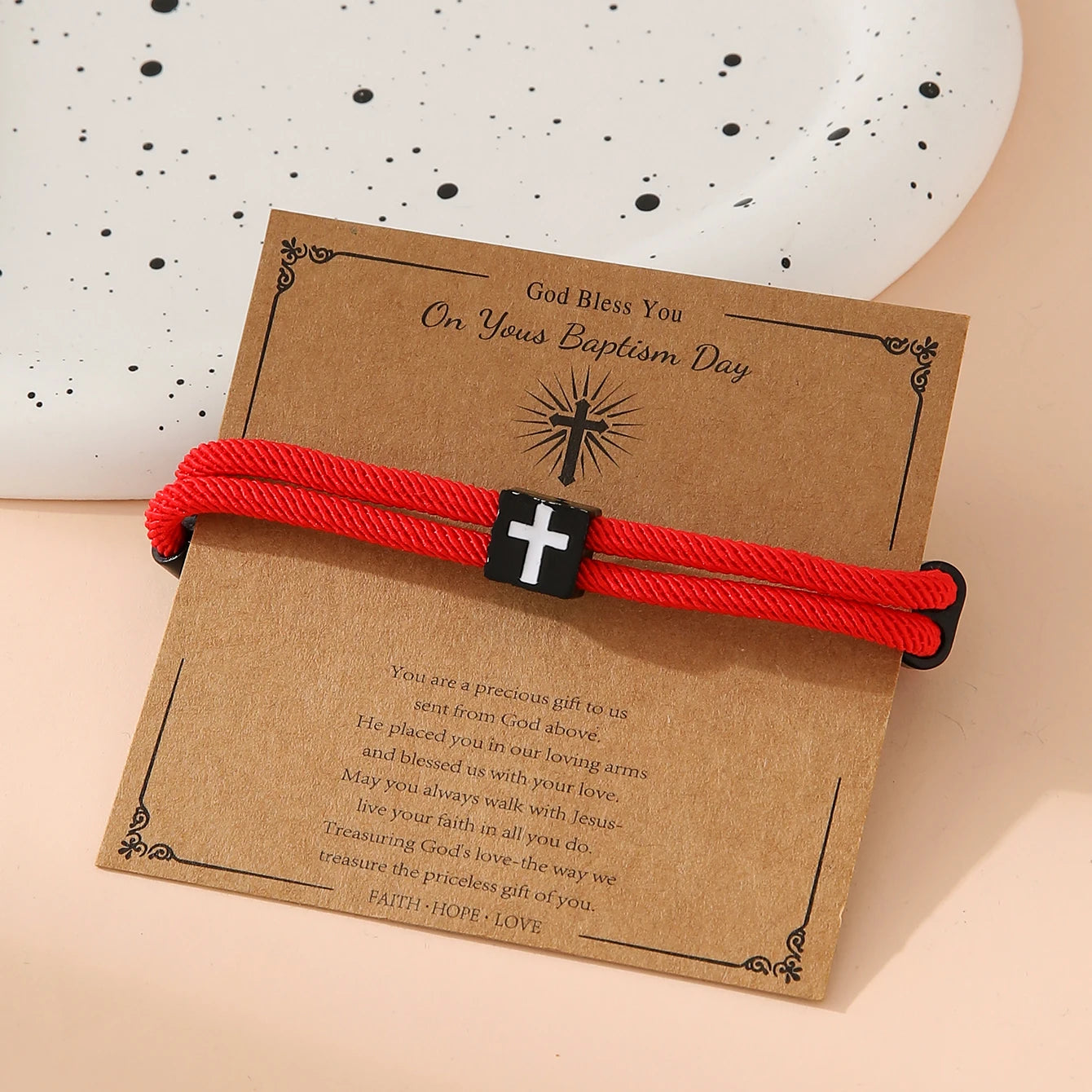 Braided Cross Bracelet for Men Women Christian Adjustable Rope Jesus Bracelets with Metal Knot Christian Baptism Gifts