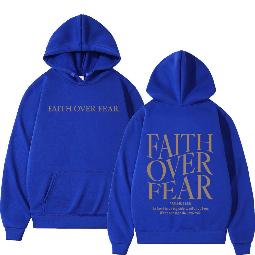 Faith Over Fear Christian Hoodies Jesus Bible Verse Men Women Fashion Harajuku Oversized Sweatshirts Autumn Winter Fleece Hoodie