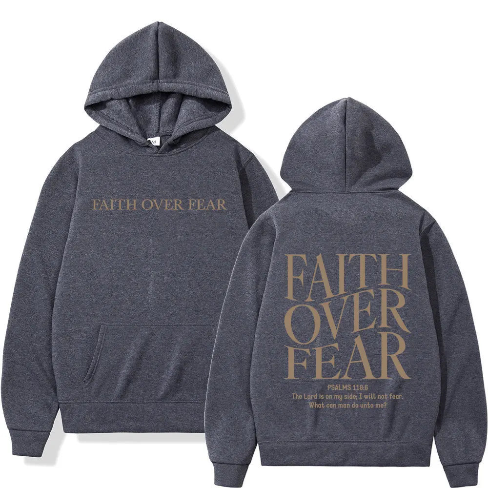 Faith Over Fear Christian Hoodies Jesus Bible Verse Men Women Fashion Harajuku Oversized Sweatshirts Autumn Winter Fleece Hoodie