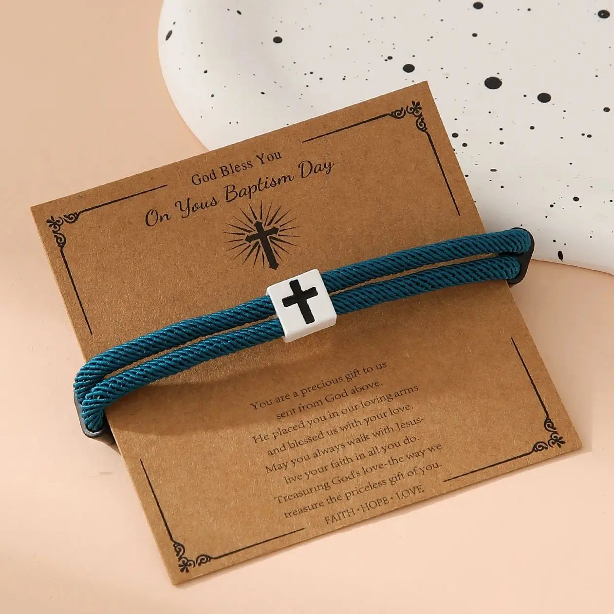 Braided Cross Bracelet for Men Women Christian Adjustable Rope Jesus Bracelets with Metal Knot Christian Baptism Gifts