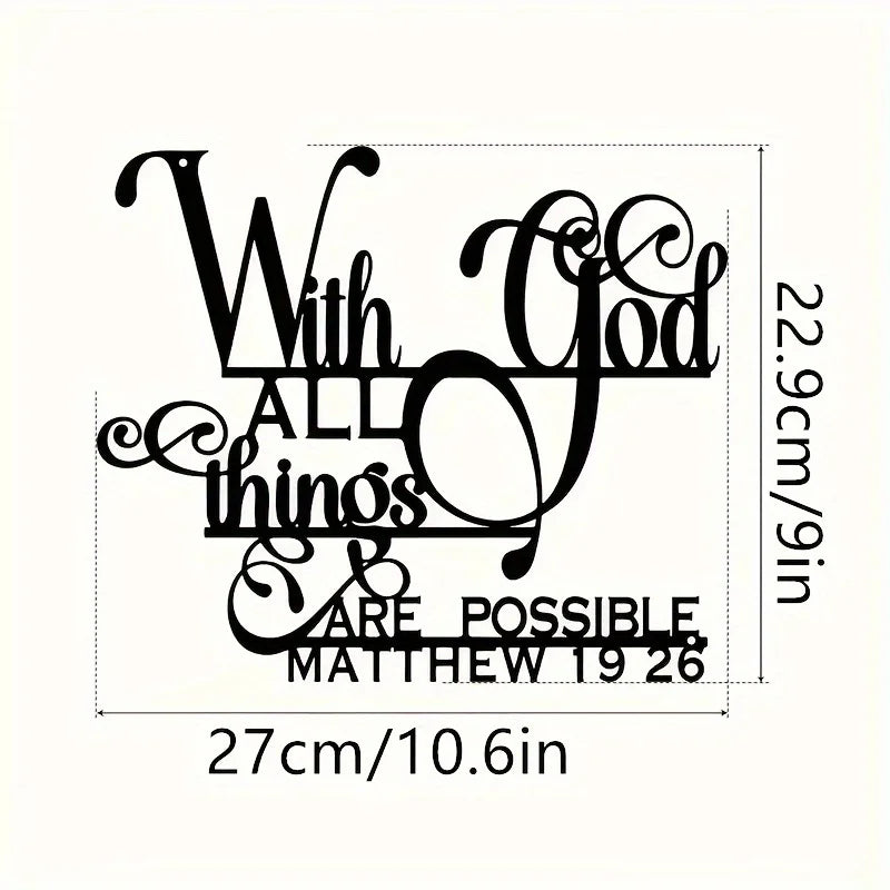Inspirational 'with God, Anything Is Possible' Metal Wall Art - Biblical Quote by Matthew 19:26, Perfect for Home, Living Room