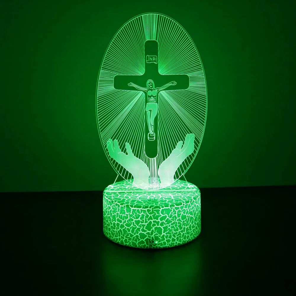 Jesus Cross 3D Lamp Friends Xmas Easter LED Night Light Crucifix Optical Illusion Nightlight Desk Table Lamps Room Decor Gifts