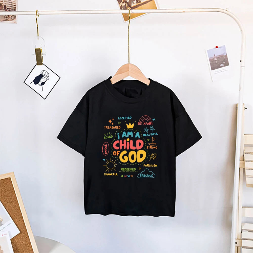 I Am A Child of God Printed Kids Shirt Summer T-shirt Tops for Children Boys Girls Short Sleeve Tshirt Funny Toddler Clothes Tee