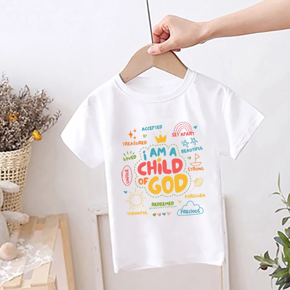 I Am A Child of God Printed Kids Shirt Summer T-shirt Tops for Children Boys Girls Short Sleeve Tshirt Funny Toddler Clothes Tee
