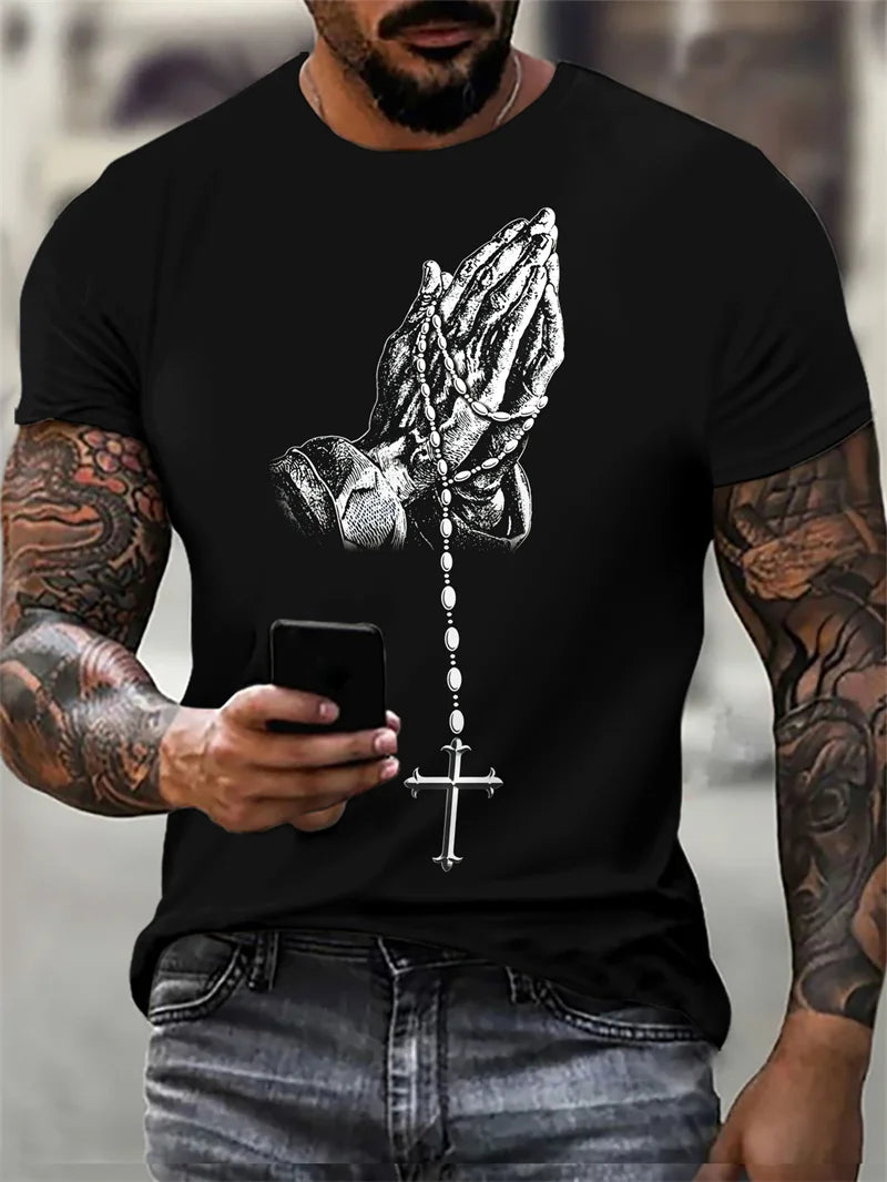 Men's Jesus Letters Pattern Fashion T-Shirts Short Sleeve 3D Printed Street Summer T Shirt 6XL Large Size Loose Casual Tops