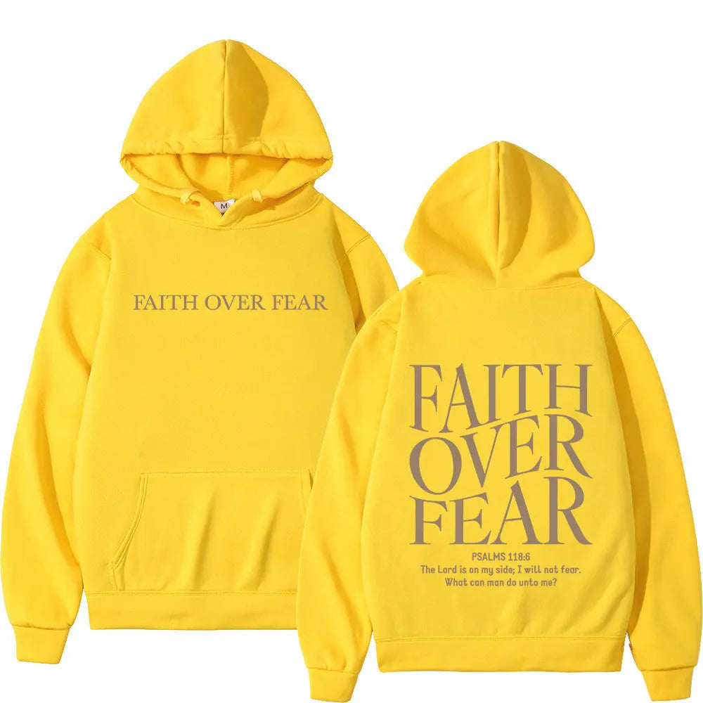Faith Over Fear Christian Hoodies Jesus Bible Verse Men Women Fashion Harajuku Oversized Sweatshirts Autumn Winter Fleece Hoodie