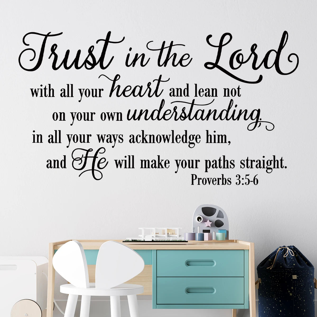Scripture“Trust in the Lord With All Your Heart”Art Wall Stickers for Kids Room Bedroom Nursery Home Decoration Wall Decal