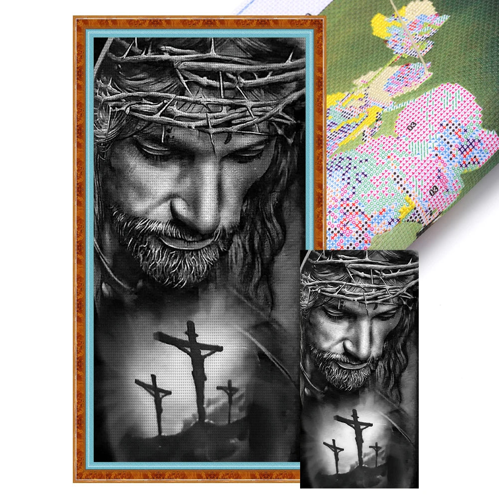 Full Embroidery Eco-cotton Thread 11CT Printed Jesus Cross Stitch Kit Art40x80cm