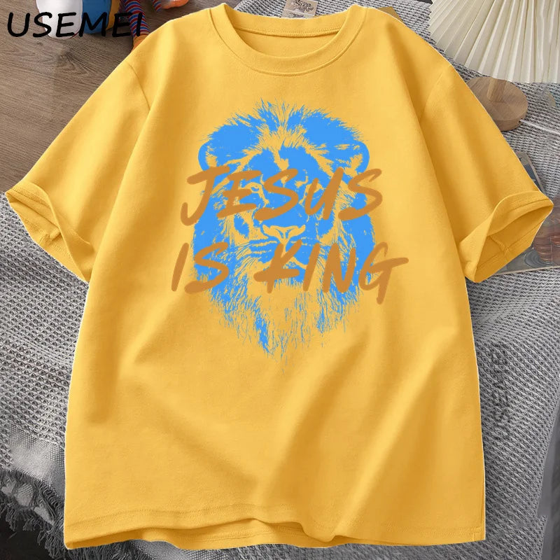Jesus Is King Christian T Shirt for Men Women Faith Streetwear Tee Shirt Religious Bible Verse Tshirt Cotton Short Sleeve Tees
