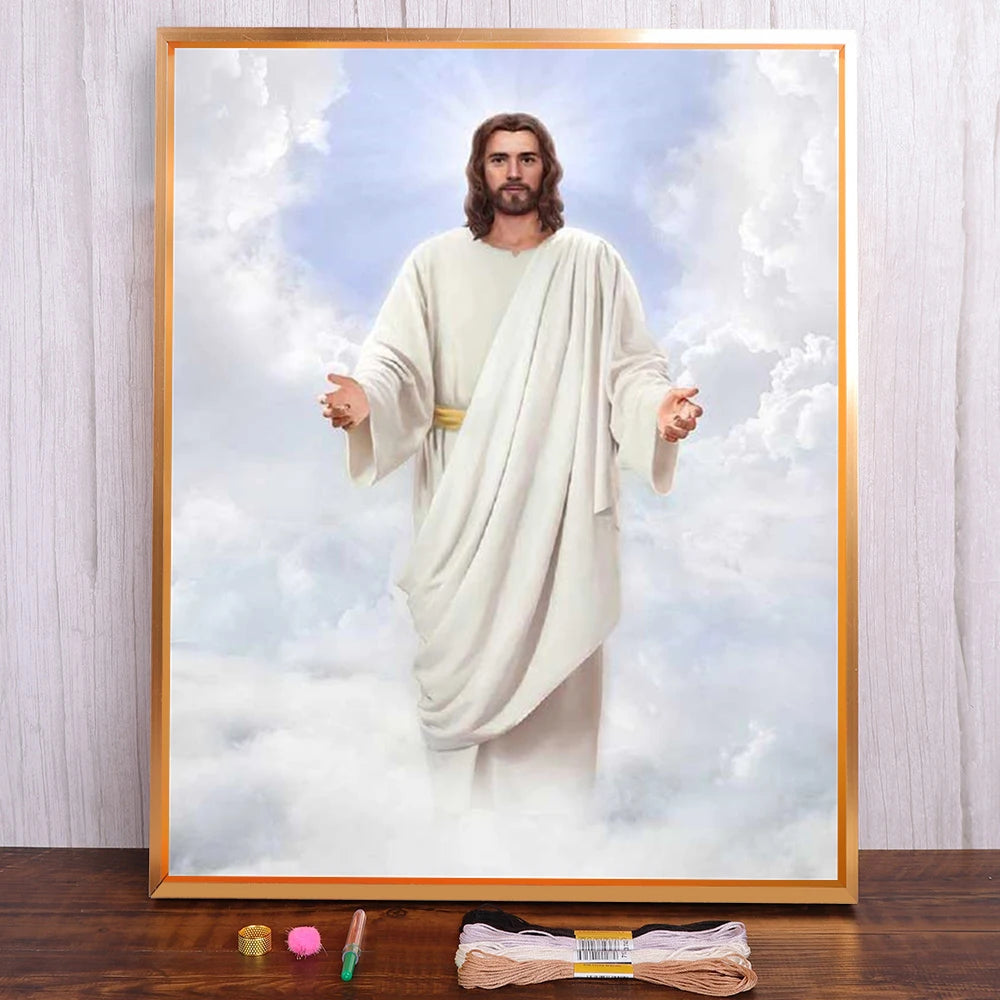 Meian Religion Jesus Portrait Printed 11CT Cross-Stitch DIY Embroidery Full Kit Painting Handicraft Craft Sewing Stamped Jewelry