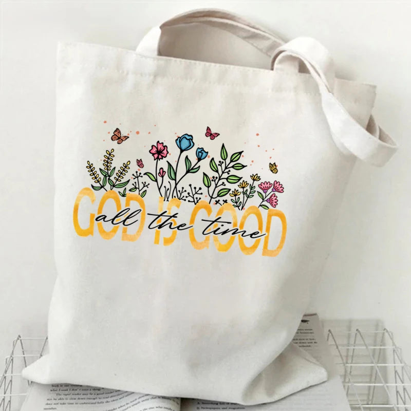 Faith Hope Love Pattern Canvas Shoulder Bag Boho Vintage Wildflower Versatile Storage Bags Christians Faith Gift Women's Handbag