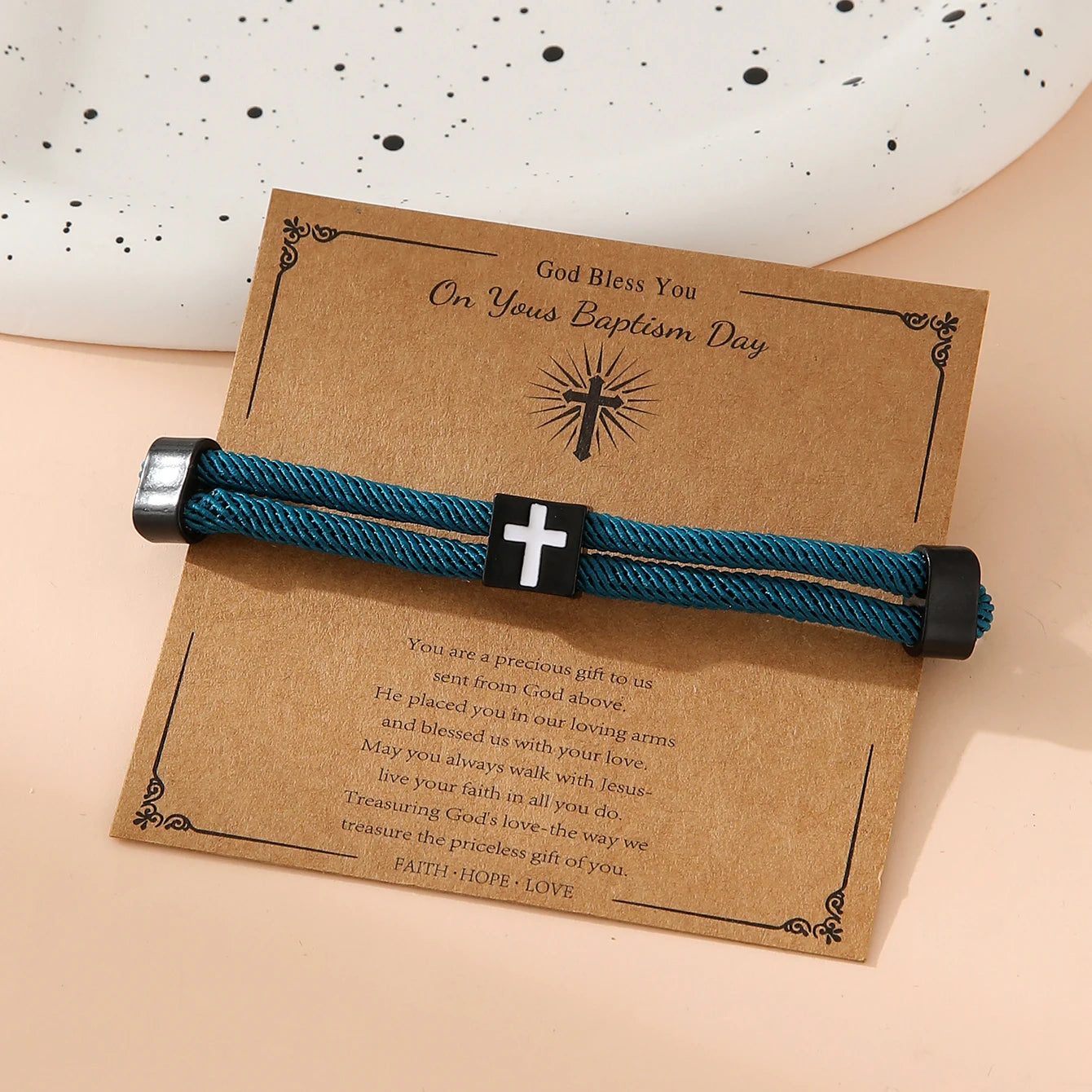 Braided Cross Bracelet for Men Women Christian Adjustable Rope Jesus Bracelets with Metal Knot Christian Baptism Gifts